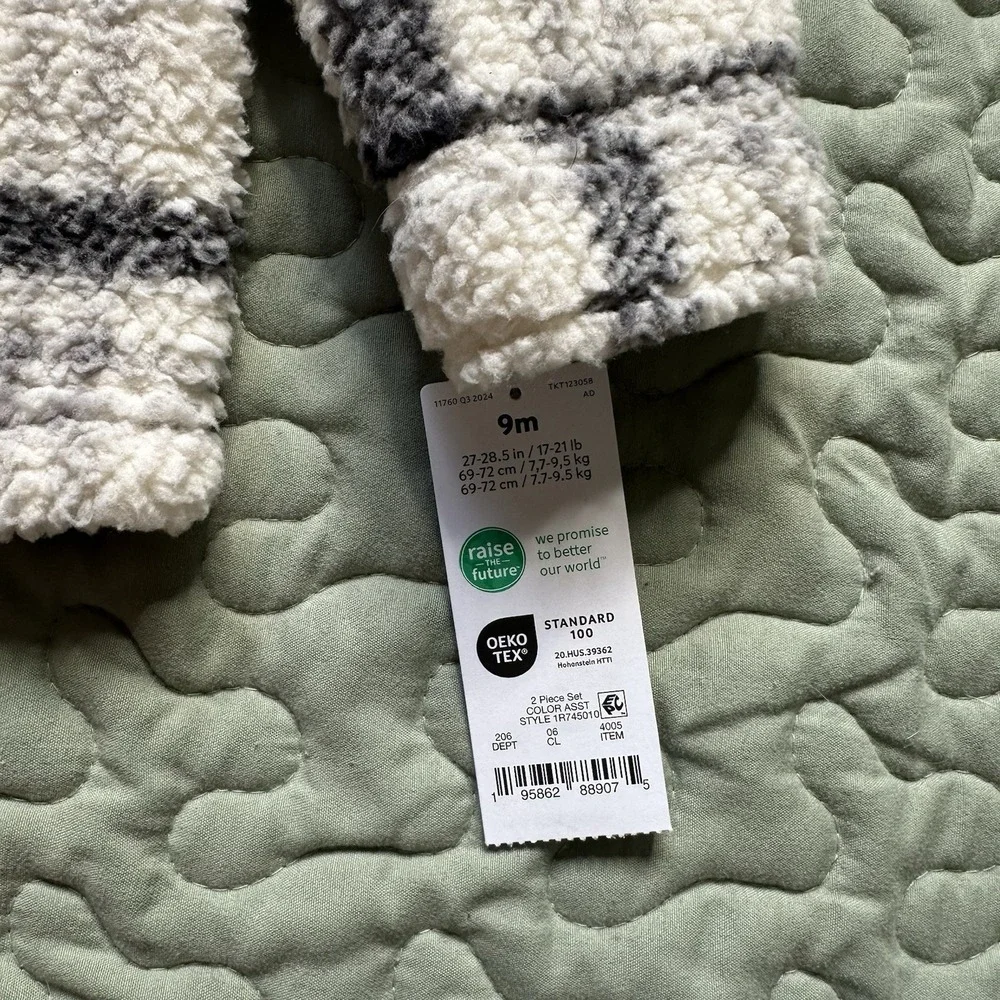NWT Carter's Infant White Plaid Fleece Button Up Shirt Jacket Size 9M